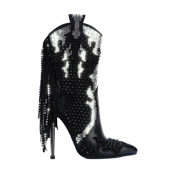 ❤️NEW Fring and Rhinestone Stiletto Booties - Picture 4 of 10